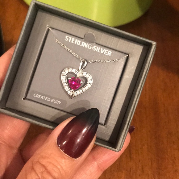 Sterling Silver and Ruby Heart Pendant - Picture 1 of 3